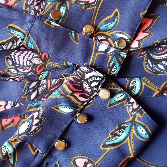 Express Long Sleeve Blue Floral Retro Blouse XS - Picture 7 of 10